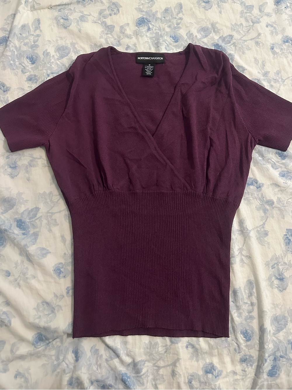 Norton McNaughton Plum Short Sleeve V-Neck Knit Top